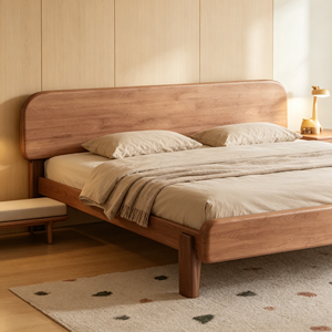 Minimalist <b>Oak</b> Wood Queen Size Bed <b>Frame</b> with Storage Drawer and Plywood Panel Design - Product Image 5