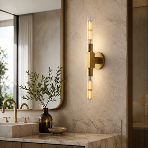 Applique murale cylindrique en laiton et verre transparent, éclairage d'intérieur de luxe pour chambre, salle de bain, couloir, hôtel, villa - Product Image 3