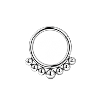 Cincin Hidung Titanium ASTM F136 16G Berlapis Bead Hinged Clicker Segment, Perhiasan Fashion, Anting Piercing, Cincin Hidung untuk Wanita