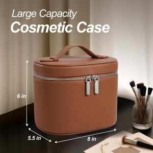 Bolsa de Maquillaje Profesional para Viaje, Estuche Cosmético Marrón, Organizador de Artículos de Aseo de Gran Capacidad, Caja de Maquillaje Portátil, <span class=keywords><strong>Kit</strong></span> de Belleza - Product Image 4