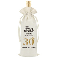 Sac à vin en lin VELENTI pour 50e anniversaire avec cordon de serrage et citation humoristique – Cadeau idéal pour femme, meilleure amie, épouse, maman, collègue, sœur