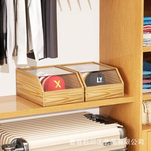 Wooden Transparent Lid Baseball Cap Storage <b>Box</b> Rectangle Dustproof Desktop <b>Hat</b> Organizer for Collection and Miscellaneous Items - Product Image 2