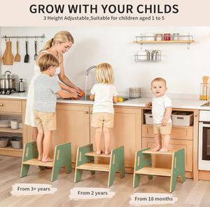<span class=keywords><strong>Tabouret</strong></span> d'apprentissage en bois écologique et sûr, réglable en hauteur (3 niveaux), personnalisé et moderne, pour l'autonomie des tout-petits à la toilette, dans la salle de bain et au lavabo - Product Image 5