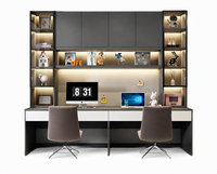 Bureau d'étude moderne personnalisé avec bibliothèque intégrée, vitrine à portes vitrées, éclairage LED et rangement pour bureau à domicile