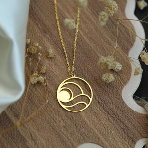 <span class=keywords><strong>Collana</strong></span> Sole Placcata <span class=keywords><strong>Oro</strong></span>, Gioielli con Ciondolo a Onda, Collane per Donne, Charm in Acciaio Inossidabile - Product Image 4