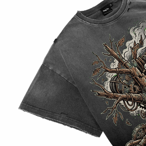 OEM ODM Custom <b>Men's</b> Oversized Cotton T-Shirts High Quality Vintage Wash Distress <b>Steampunk</b> Engine Tree DTG Print Tees - Product Image 4