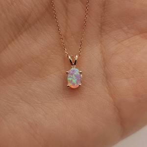 Roestvrij Staal Goud Roze Opaal Ketting Ovale October Geboortesteen Opaal Hanger Ketting - Product Image 6