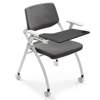 Chaise de formation pliable et mobile avec tablette d'écriture rabattable, roulettes, siège ergonomique rembourré, chaise moderne pour salle de classe et conférence