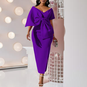 Dernière Création Robes de Soirée et de Mariage Élégantes Africaines à Encolure en V Profond Taille Haute Enveloppantes, pour Fête, Demoiselles <span class=keywords><strong>d</strong></span>'<span class=keywords><strong>Honneur</strong></span>, avec Grand Nœud Papillon, pour Femmes - Product Image 5
