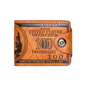 Men's Luxury Brown PU Leather <strong>Trifold</strong> <strong>Wallet</strong> Short Synthetic Leather Money Purses for One Hundred Dollar US100 Tri-fold <strong>Wallets</strong> - Product Image 1