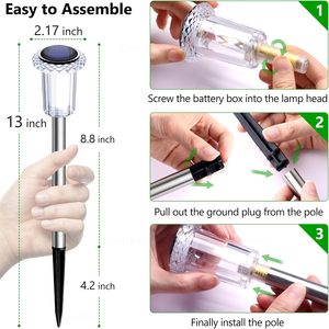 Lampe solaire extérieure étanche 6000K à LED en acier inoxydable sur piquet pour jardin, allée, chemin, paysage - Product Image 3