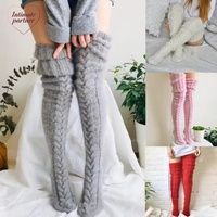 Bas en laine chauffants pour les pieds, bas tendance pour femme, bas mignons pour l'automne et l'hiver, bas cuissardes de couleur unie en fibres acryliques