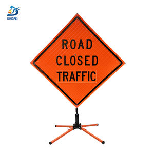 Control de tráfico temporal, señales de seguridad de tráfico, construcción, señales enrollables reflectantes, carril central cerrado por delante - Product Image 3