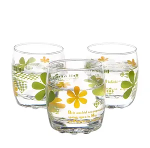 Fábrica 210ml Máquina Soprado 4 Cores Flower Printing Soju Shot Copos Copos Impresso Drinking Glass Tumblers Com Decalques Personalizados