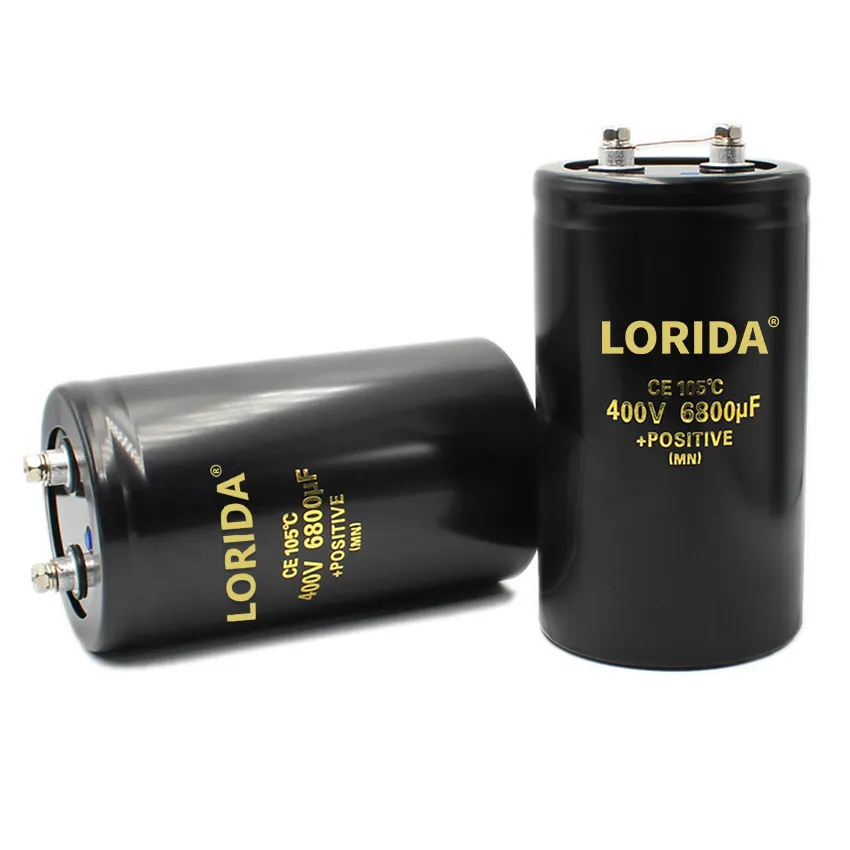 Lorida fornecedor certificado 400v 6800uf 76*105, terminal de parafuso seguro, baixo vazamento, capacitor eletrítico de escova de alumínio