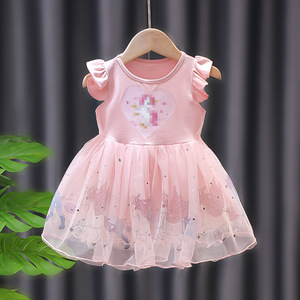 Vestido de Verano 2025 <span class=keywords><strong>para</strong></span> <span class=keywords><strong>Niñas</strong></span>, Vestido sin Mangas <span class=keywords><strong>para</strong></span> Niña Pequeña, Falda de Princesa de Malla con Dibujos Animados, Tirantes Finos - Product Image 2