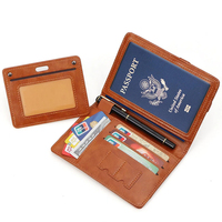 Dompet Perjalanan Kecil Kulit Lilin Minyak Anti-RFID dengan Logo yang Dapat Dikustomisasi, Desain Retro, untuk Perjalanan Bisnis