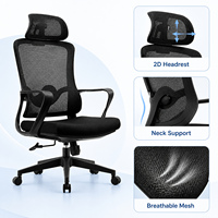 Chaise de bureau ergonomique moderne en maille avec appui-tête 2D, support lombaire, base pivotante réglable en aluminium pour bureau à domicile