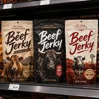Sachets Doypack Personnalisés pour Viande Séchée, Anti-humidité, Thermoscellables, Imprimés, pour Bœuf Séché, Tranches de Porc, avec Encoche de Déchirement, Emballage Alimentaire