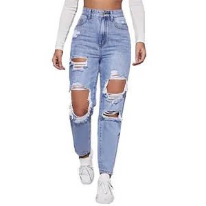 2023 Summer Custom Plus Size Women's Denim Jeans High Waist Denim Jeans Streetwear Ripped Jeans For Women