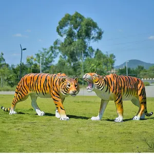 Escultura de tigre grande de boca abierta, diseño de arte, decoración de parque de jardín, modelo de fibra de vidrio de alta calidad, Animal realista, tigre de tamaño real