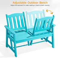 Banc de jardin extérieur imperméable en plastique HIPS cyan, dossier réglable, assise large, capacité de 755 lb, pour jardin, patio, balcon