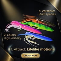 Leurre de pêche souple lumineux personnalisé en silicone, design calamar/poulpe, 15g, flottant, pour la pêche au trolling en rivière, gros gibier (thon, mahi-mahi, marlin)