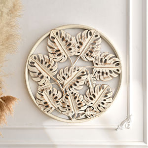 Décoration murale artisanale en bois rustique pour la maison, grand accent rond avec motif paysager, couleur blanche, lavable - Product Image 2