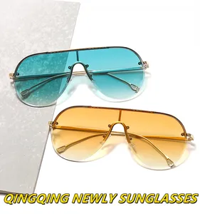 Lunette óculos de sol sem aro feminino, óculos de sol sem aro estilo piloto, degradê, amarelo, para meninas 2023