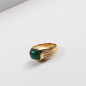 Anillo de Esmeralda Vintage, Joyería Chapada en Oro, Acero Inoxidable, Cristal, Anillos de Piedra Natural, Accesorios para Mujer - Product Image 2