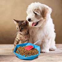Mangkuk Makan Anjing Anti Tumpah dengan Desain Heksagonal Unik, Mangkuk Silikon untuk Anjing yang Makan Lambat dengan Suction Cup