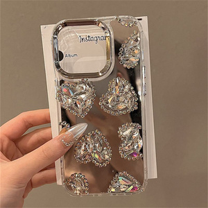 Luxus 3D Liebe Herz Sparkle <span class=keywords><strong>Glitter</strong></span> Strass Spiegel Handy hülle für iPhone 16 15 14 Pro Max Mädchen Frauen Handy hülle - Product Image 1