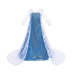 Abito da ragazza <span class=keywords><strong>principessa</strong></span> congelata con paillettes e Design <span class=keywords><strong>Elsa</strong></span> con coda a manica lunga per Performance estiva al ginocchio per bambini - Product Image 3