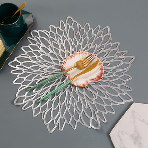 Tabletex Gold Metallic Round Placemats Bulk Round Pressed Vinyl Leaf <strong>Dinning</strong> Kitchen <strong>Table</strong> Mats <strong>Decoration</strong> for Christmas - Product Image 2