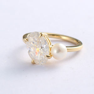 MaiYi Bijoux en or massif 14K en gros, Bagues de fiançailles et de mariage en or 14K avec <span class=keywords><strong>diamant</strong></span> Moissanite VVS taille ovale <span class=keywords><strong>3</strong></span> <span class=keywords><strong>carats</strong></span> et perle - Product Image 3