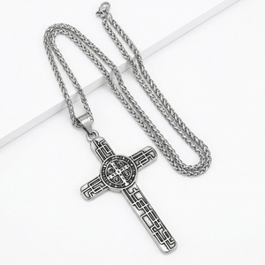 Collier avec pendentif croix en acier inoxydable, couleur blanc antique K, bijoux unisexe, cadeau - Product Image 3