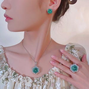 Trendy Eco-friendly Copper Gold Plated 16-12mm Green Zircon Floral Pendant <b>Earrings</b> <b>Set</b> New Arrivals Jewelry <b>Set</b> for Womens - Product Image 6