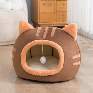 Cama para gatos con forma de gato, arenero semicerrado para mascotas, cómodo, de algodón PP y forro polar de cristal, con diseño de cabeza de gato. - Product Image 6