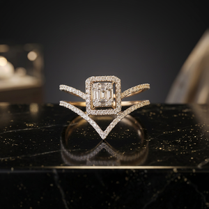 Bague cocktail en diamant taille émeraude, or 18 carats, géométrique, luxe, bijoux fins pour femmes - Product Image 3