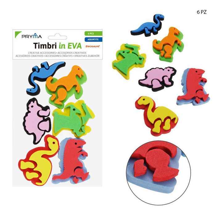Dinosaur EVA Rubber Stamp 6 Pieces - Art Supplies