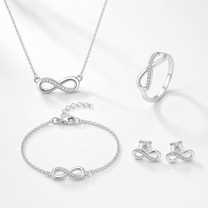 Eternal Love <b>Infinity</b> Jewelry Set Rhodium Plated Necklace <b>Bracelet</b> Ring Earrings <b>Infinity</b> 925 Sterling Silver Jewelry Set - Product Image 1