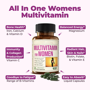 Materia <span class=keywords><strong>Multivitamin</strong></span>-Mineral-Kapseln für Frauen, Nahrungsergänzungsmittel für Erwachsene - Energie, Immunität, tägliche Anwendung, Unterstützung für Haare und Nägel, 60 Stück, natürlich - Product Image 2