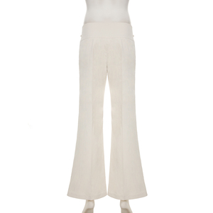 Y2K White Low Waist Wide Leg <b>Trousers</b>, Metal Buckle Detail Straight Pants, Elegant Casual Officewear - Product Image 6