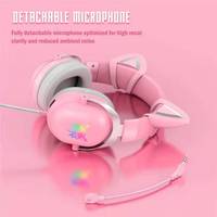 Casque de jeu filaire ONIKUMA X11 avec suppression du bruit, oreilles de chat roses détachables, casque PS4 avec éclairage LED RVB