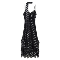 SHENZHU Nouvelle Robe Midi Vintage Femme Été 2025 Coupe Trapèze avec Foulard à Pois Couleur Contrastante et Bordure Feuille de Lotus 6880