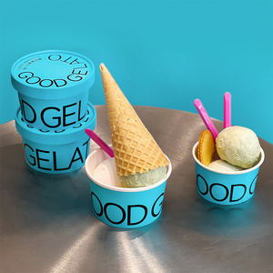 Bán buôn dùng một lần có thể tái chế thân thiện với môi phân hủy sinh học thực phẩm liên hệ với lớp giấy kem Bát với in <span class=keywords><strong>logo</strong></span> tùy chỉnh - Product Image 5