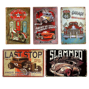 Letrero Metálico Vintage Route 66 Hot Rod, Decoración Retro para Pared de Garaje con Diseño de Auto Americano de Ensueño, para Cuarto de Hombre, Bar, <span class=keywords><strong>Pub</strong></span>, Decoración del Hogar - Product Image 1