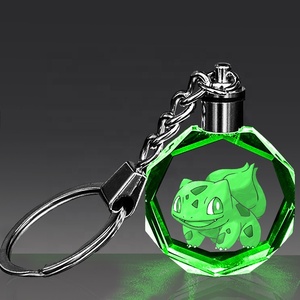Yiwu Wholesale Laser Acm logo Led Crystal Keychain 7 Colorful 3D Character Crystal Keychain 30mm for Children's Gifts