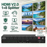8 Yollu HDMI Splitter 1 Giriş 8 Çıkış V2.0 4K60Hz HDCP2.3 EDID CEC 18Gbps Video Dağıtıcı, Sınıf, Perakende Mağazası, Sergi için