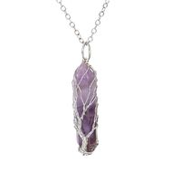 Promotion Collier ras-du-cou fait main avec pendentif Arbre porte-bonheur en jade brut naturel, corail et cristal, en forme de lame de prisme hexagonal et de croix, mignon